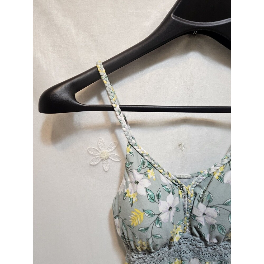 No Boundaries Womens Medium 7-9 Green Dress Crochet Waist Floral Summer Cottage - Picture 7 of 15
